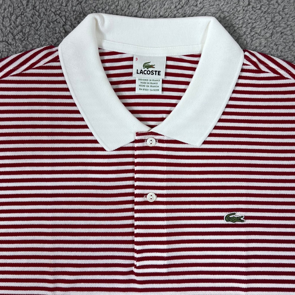 Lacoste Polo Shirt US Men 4XL (EU/3XL) Red White Striped Short Sleeve Cotton - Picture 4 of 10